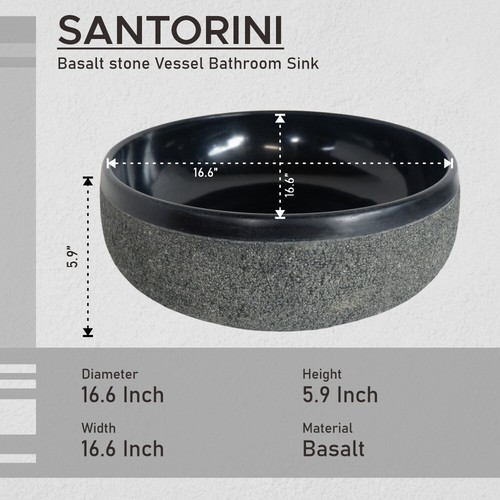 SANTORINI Basalt Stone Vessel Bathroom Sink - Picture 5 of 5