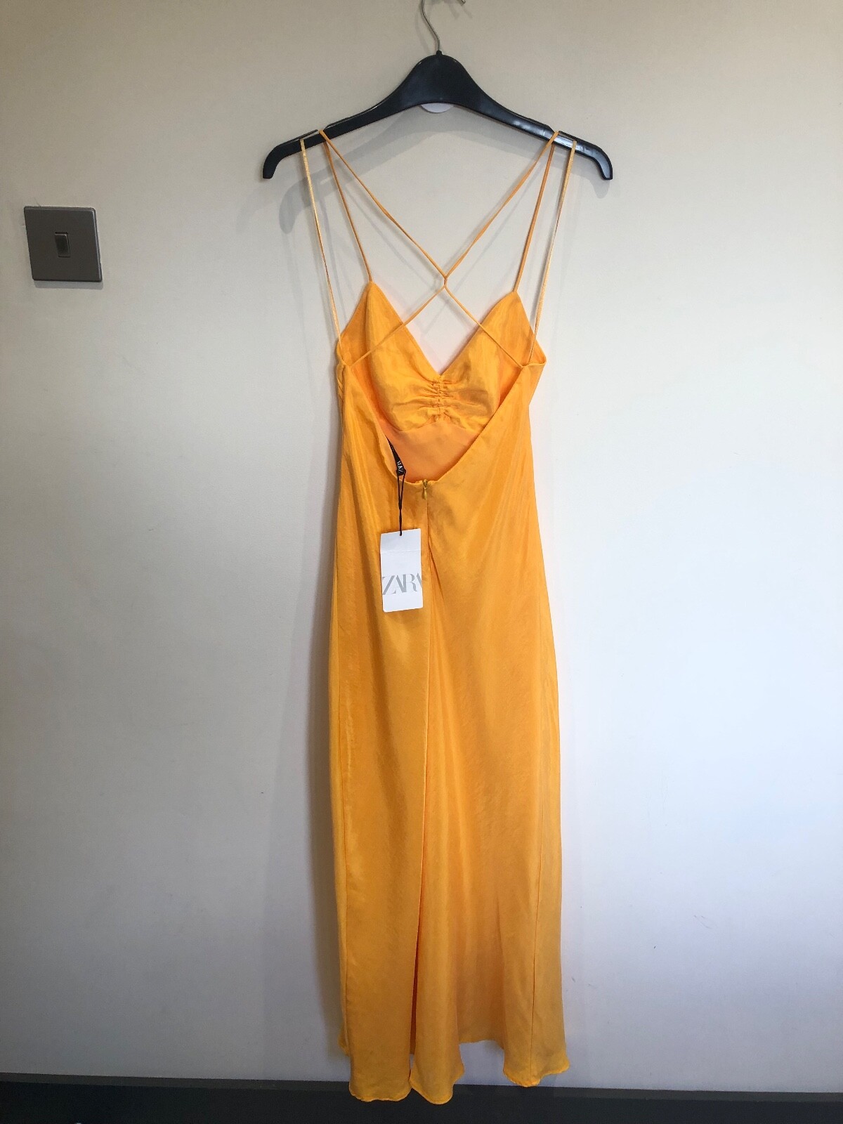 Zara Tangerine Orange Yellow Midi Dress Satin Effect Size S New Bloggers Fave image 5