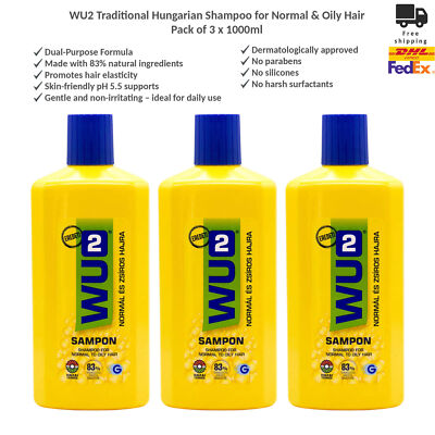 WU2 Traditional Hungarian Shampoo for Normal & Oily Hair Pack of 3 x 1000ml