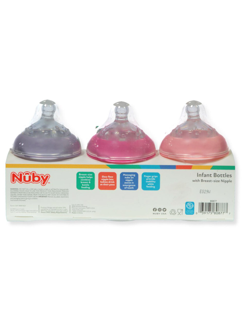 Nuby Baby 3-Pack Infant Baby Bottles - pink/multi, one size