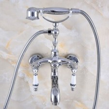 Bathroom Polished Chrome Wall Mounted Bathtub Clawfoot Tub Faucet w/ Hand Shower