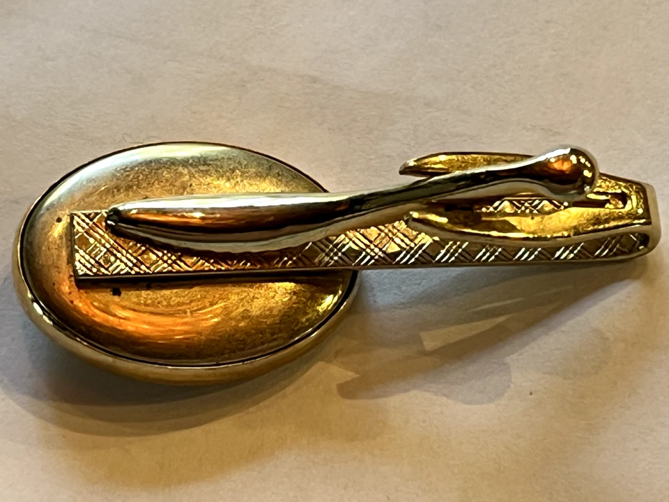 Vintage Gold Toned River Paddle Steamboat Resin Art Tie Bar Clip Clasp - Image 2 of 2