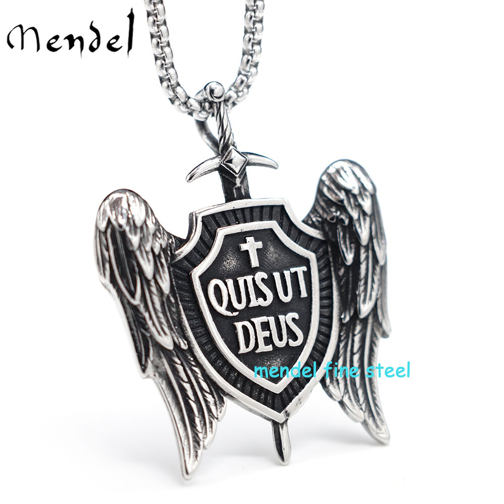 MENDEL Gold Plated Mens Cross Archangel Michael Angel Wings