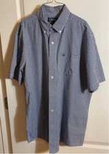 Chaps Easy Care Blue Checked Dress Shirt Short Sleeved Size L