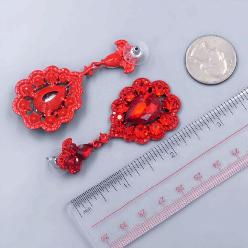 Rote Chandelier Ohrhänger Tropfen Kristall Strass Blume Abschlussball Damen 20209 - Bild 4 von 4