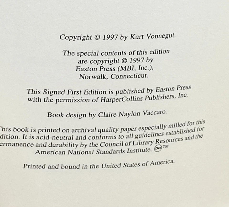 Timequake SIGNED by Kurt Vonnegut, Easton Press First Edition Foto 4 de 4