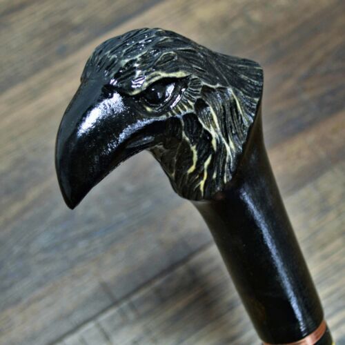 Bastone da passeggio canna da passeggio legno bastone da passeggio fatto a mano intagliato corvo UK - Foto 1 di 10