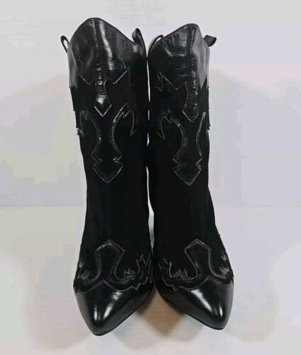 Women's Black Suede Leather Boot Size US 10 4" Western Cowboy Cowgirl Heels - Foto 4 di 11