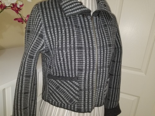 Sementa Bolini Gray Wool Reversible Zip Up Crop Cardigan Jacket FurCollar Sz.S/M - Picture 6 of 12
