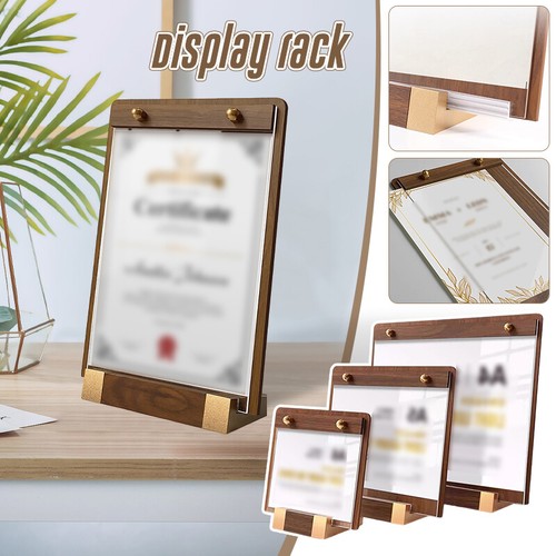 Acrylic Sign Holder Menu Paper Advertising Display Stand Wood Base Price List - Picture 2 of 18