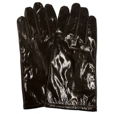 Womens Sleek Shiny Chocolate Brown Patent Leather Gloves Acrylic Lined
