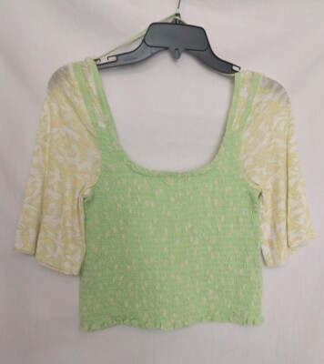 Free People Marigold Smocked Crop Top Key Lime Green NWT Small