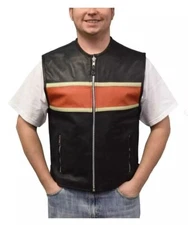 Mens Basic HD Motor Biker Styling Genuine Lambskin Leather Waistcoat Jacket