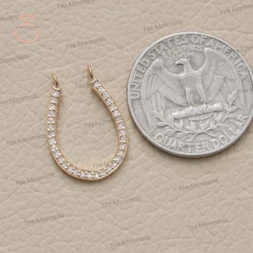 Solid 14k Yellow Gold Horseshoe Charm Pendant Genuine Diamond Finding Jewelry - Picture 4 of 10