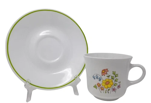 Corning Corelle Spring Meadow Coffee Cup and Saucer Set Vtg Multi Floral Pattern