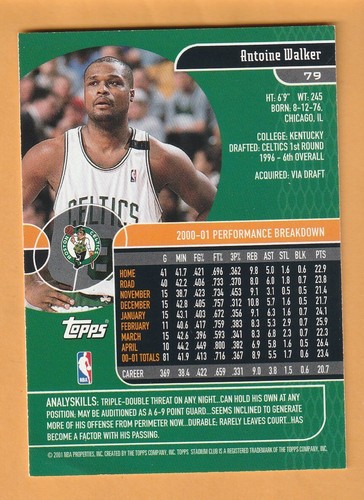 Antoine Walker Boston Celtics 2001-02 Stadium Club #79 Kentucky Wildcats 13T - Picture 2 of 2