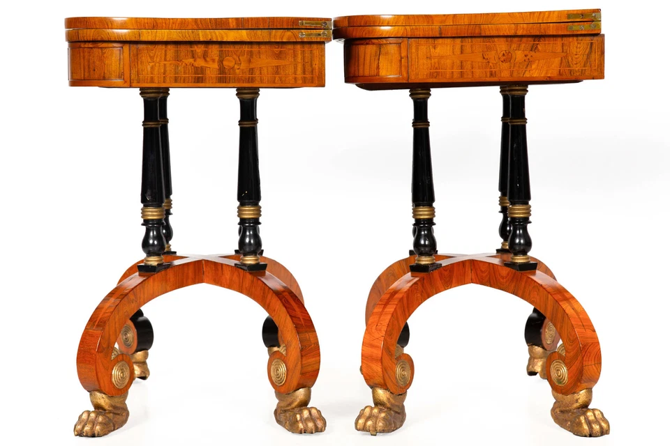 Par fino raro de mesas de juegos antiguas inglesas de palo de rosa del siglo XIX Foto 4 de 4