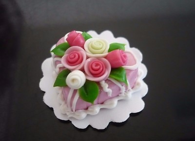 11 Chocolate Heart Cake Rose Top Dollhouse Miniatures Food Bakery Valentine Day