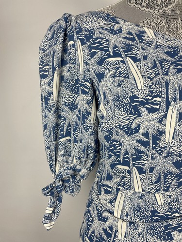 Reformation Blue White Surf Board Palm Hawaiian Wrap One Shoulder Midi Sun Dress - Picture 6 of 12