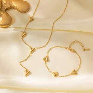 Authentic Woman 18K Gold Plated Love Heart Charm Necklace Bracelet