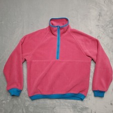 VTG Woolrich Teton Sweater Womens L Pink 1/2 Zip Fleece Pullover Made in USA