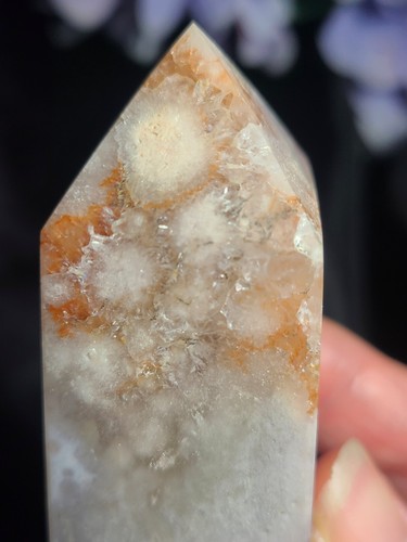 LARGE 4.8" 265g Druzy Quartz Geode Cherry Blossom Obelisk Tower Crystal Point - Picture 17 of 23
