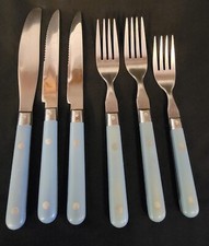 6 Mardi Gras Stainless Blue Handle Flatware F...