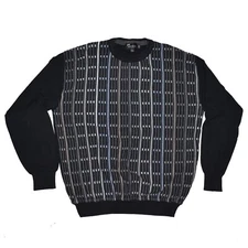 Tosani Canada Vintage Sweater size Large Black Gray Abstract Geometric Coogi ish