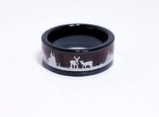 Metal Masters Black Tungsten Hunting Ring Wedding Band Wood Deer Nature 8MM Sz 7