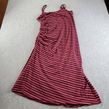Gap Dress Womens Medium Red Striped Spaghetti Straps Side Ruched Sleeveless Tank