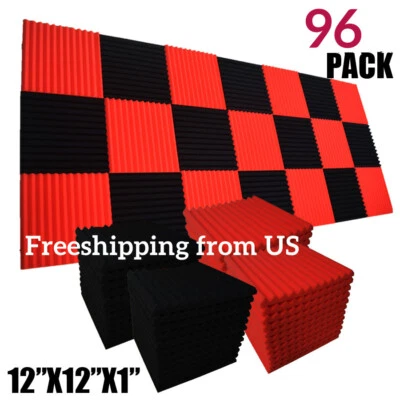 SMOLL ACOUSTIC 12-24-48-96PCS Black Red Acoustic Foam Panel Wedge Studio SoundAbsorb Wall Tiles