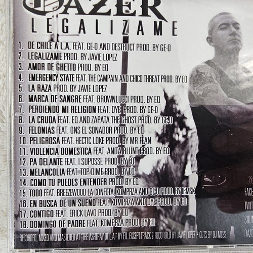 Dazer Legalizame Rap Hip Hop CD Underground Spanish Rap Music - Picture 6 of 10