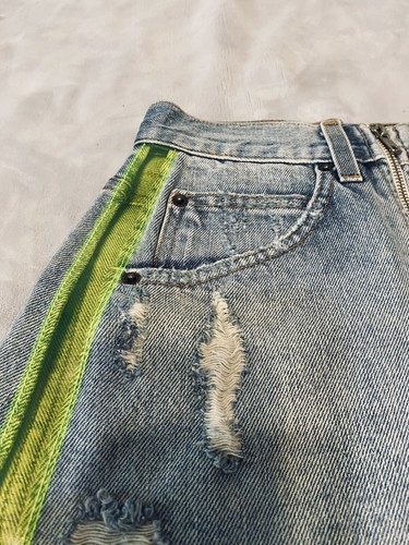 Carmar Mini Jean Skirt neon see thru sides $196 EUC size 24 Rave Y2K FESTIVAL - Picture 2 of 19