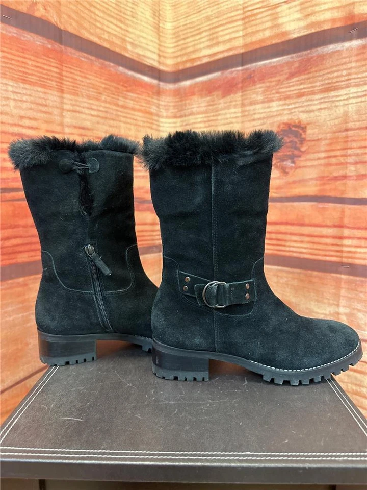 Talbots Tish Black Suede Fur Insulated Boots Size 6M TCA - Image 4 of 4