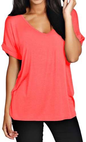 NEU DAMEN BAGGY OBERTEIL DAMEN TURN UP KURZARM LOCKERE PASSFORM OBERTEIL T-SHIRT GRÖSSE 8-26 - Bild 12 von 20