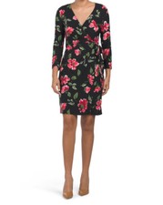 NEW ANNE KLEIN BLACK RED FLORAL FAUX WRAP CAREER SHEATH DRESS SIZE 12 14  16