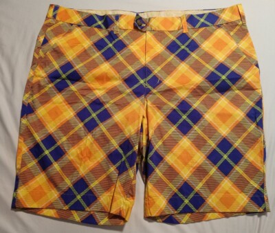 LoudMouth Golf Shorts Mens Size 42 Stretch Cotton Purple Yellow Orange  Plaid