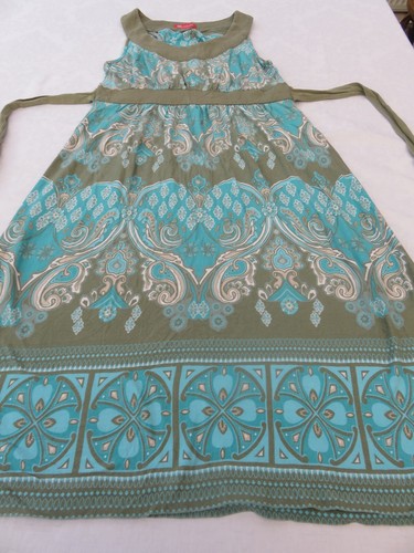 ❤️ MONSOON TURQUOISE & SAGE DAMASK APTTERN SLEEVELESS SUMMER JERSEY DRESS UK 8 - 第 1/17 張圖片