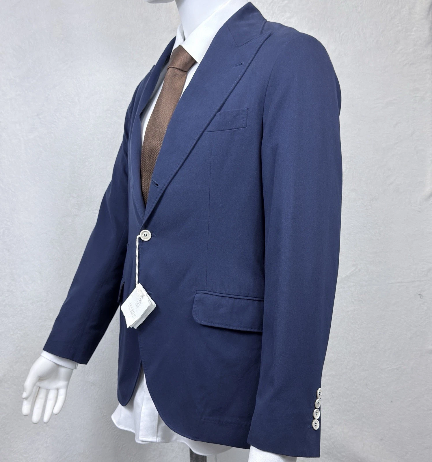 Brunello Cucinelli — Brunello Cucinelli Sport Coat Navy Cotton Summer Blend Peak Lapels 48IT 38US NWT