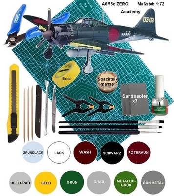 Zero Fighter Type 52c A6M5c Modell im Maßstab 1:72 + Modellfarben, Matte A3 ....