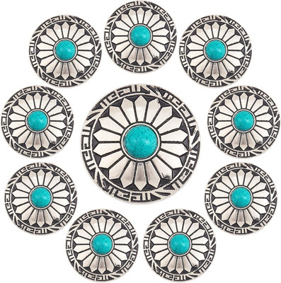 10Pcs 1-Hole Turquoise Buttons Western Conchos Screw Back round Metal Decorative