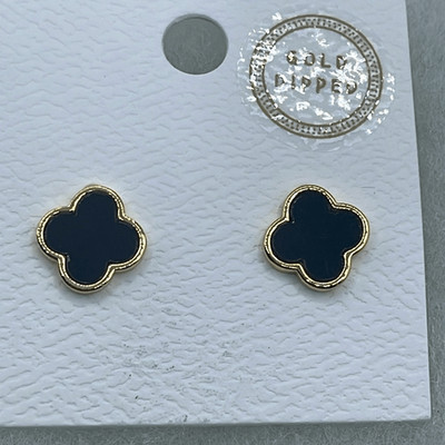 NWT Quatrefoil gold dipped black glass post earrings.