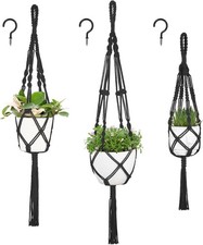 Mkono 3 Pack Macrame Plant Hangers, Different Sizes Hanging Planters Black