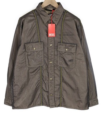 Diesel S-U24 Men's Jacket L Windbreaker Snap Buttons Coated Polo Shirt MSRP 275