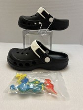 Kids Black  White Clogs with Dinosaur Charms 9-10