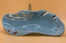 Mid Century Turquoise Gold Splatter Ashtray Product of Phila 31 PA Freeform