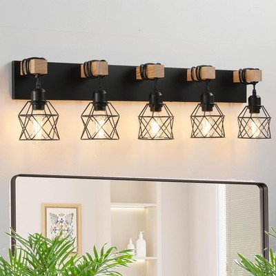 Vivihobb Farmhouse Vanity Light Fixture5-Light Bathroom Lightingblack
