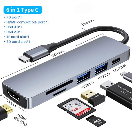 USB C HUB Type C to RJ45 4K 30Hz HDMI VGA Adapter SD TF USB 3.0 2.0 Docking PD 8 - Photo 14/16