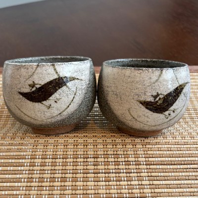 Hasami Ware Yunomi Tea Cups Set of 2 Wabi Sabi Pottery Japan Handmade