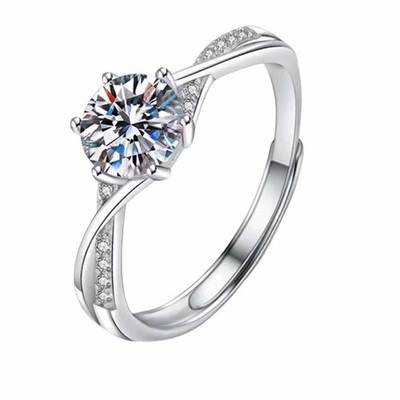 Verstellbarer Damen Ehering Verlobungsring rund Brillant Zirkon Solitär 1660